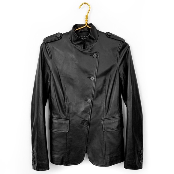 Theory leather black military style jacket - Picture 2 of 5